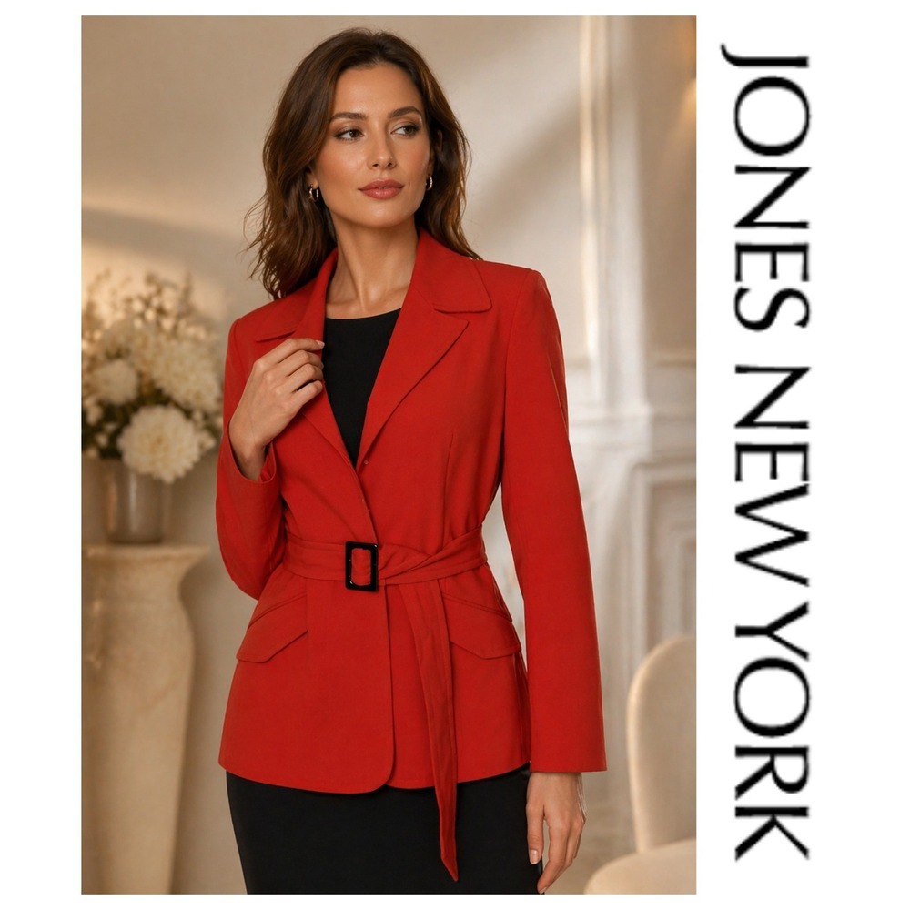 Jones New York Vintage Orange Wool Blend Belted Career Blazer Jacket Size 6